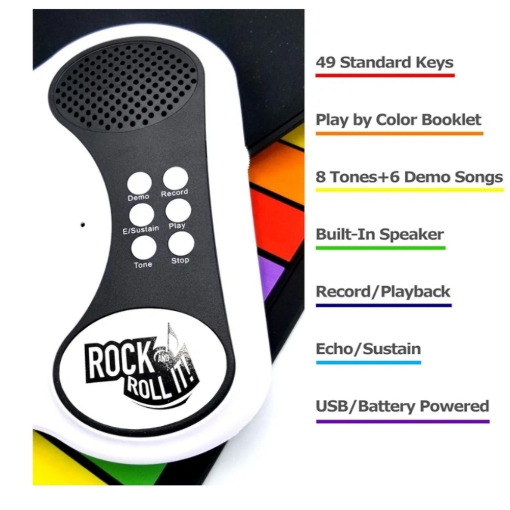 MukikiM Rock And Roll It Rainbow Flexible Roll-Up Piano - 49 Keys - Picture 5 of 8